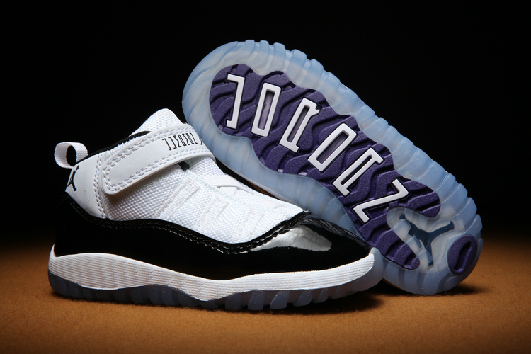 New Kids Jordan 11 Strap White Black Shoes - Click Image to Close